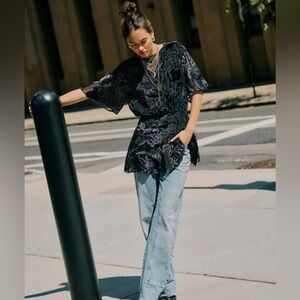 NWOT Free People Manuka Burnout Velvet Mini Dress black